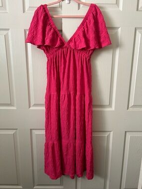Hunter & Brown Feminine V-Neck Maxi Dress in Pink sz M